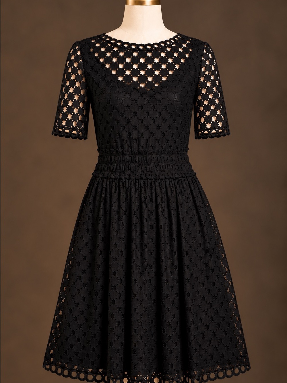 Carven Black Eyelet Lace Fit & Flare Dress NWT FR 36 US 4